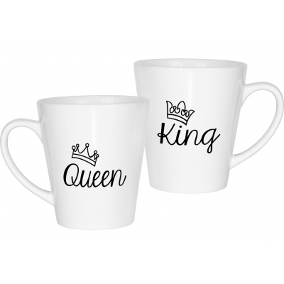 Kubki latte na walentynki da par zakochanych komplet 2 sztuki Queen King
